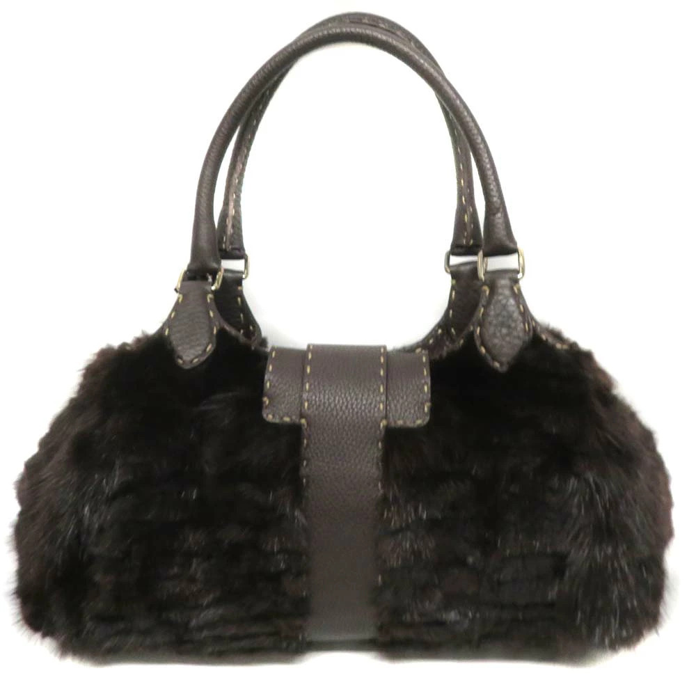 Fendi trim fur handbag brown